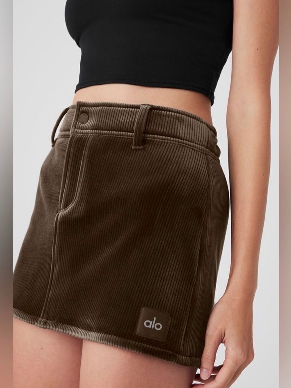 ALO Yoga Corduroy Mini Skirt in Deep Brown